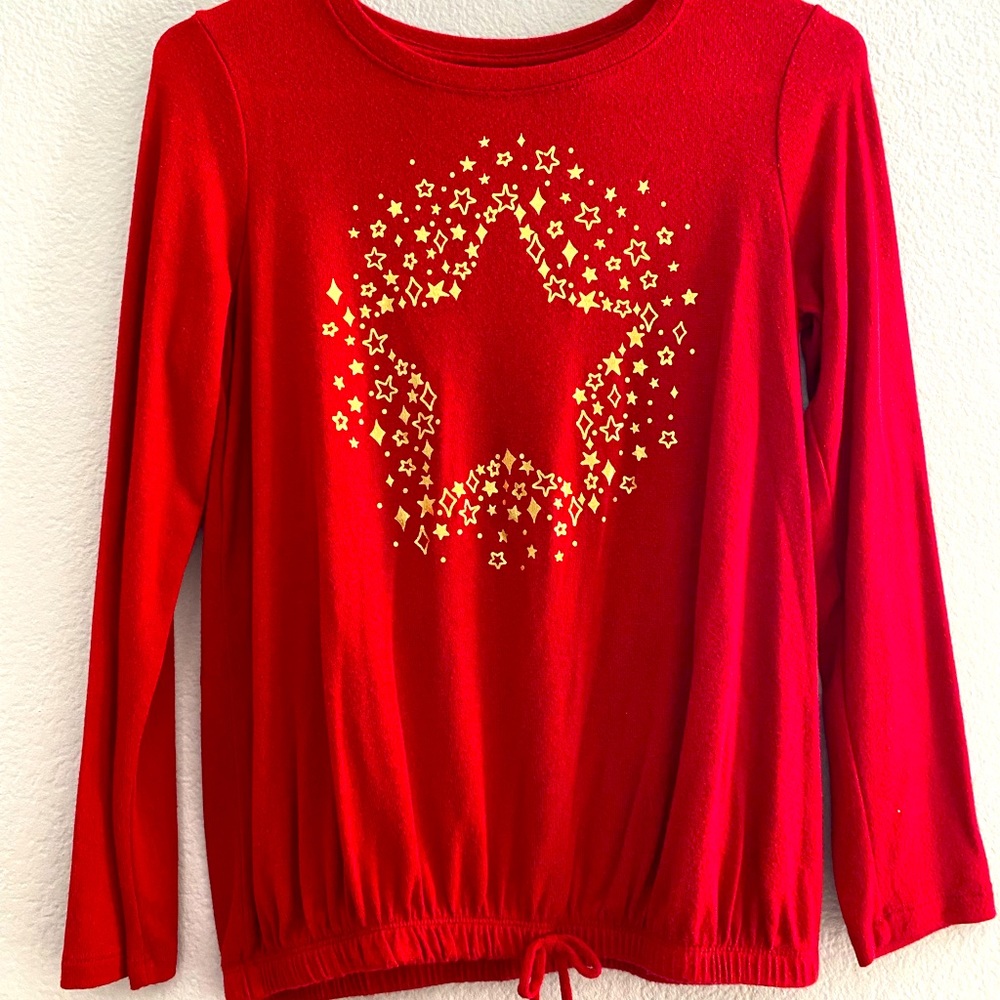 Cat & Jacket Girl Long Sleeve Blouse Red/Gold Size 14 Good Condition